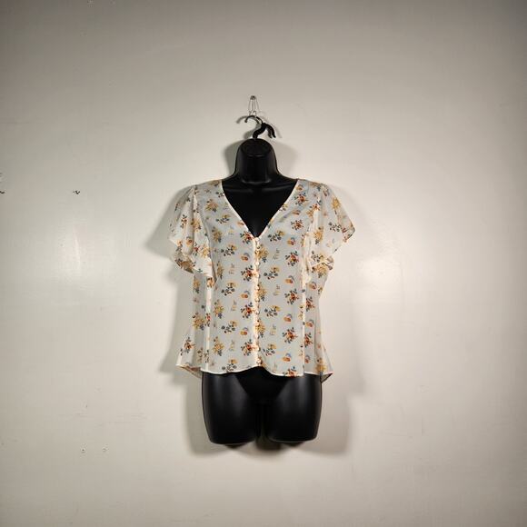 MADEWELL Carmelina Blouse Top WNS 10 Cream Yellow Floral Sheer Cottagecore NEW - Picture 1 of 12